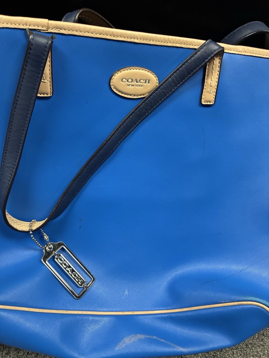 COACH Metro Bright Blue Cross Grain Leather Large Tote Bag #F31326