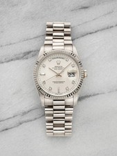 Vintage 1990 Rolex Day-Date 18239 18K WG Silver Diamond Dial Auto 36mm