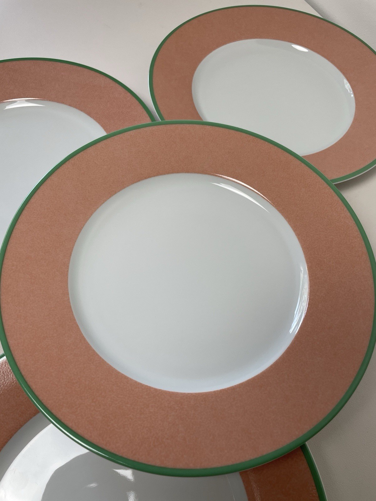 Limoges Philippe Deshoulieres 4 10” Dinner Plates Primrose Pink Green TrimFrance