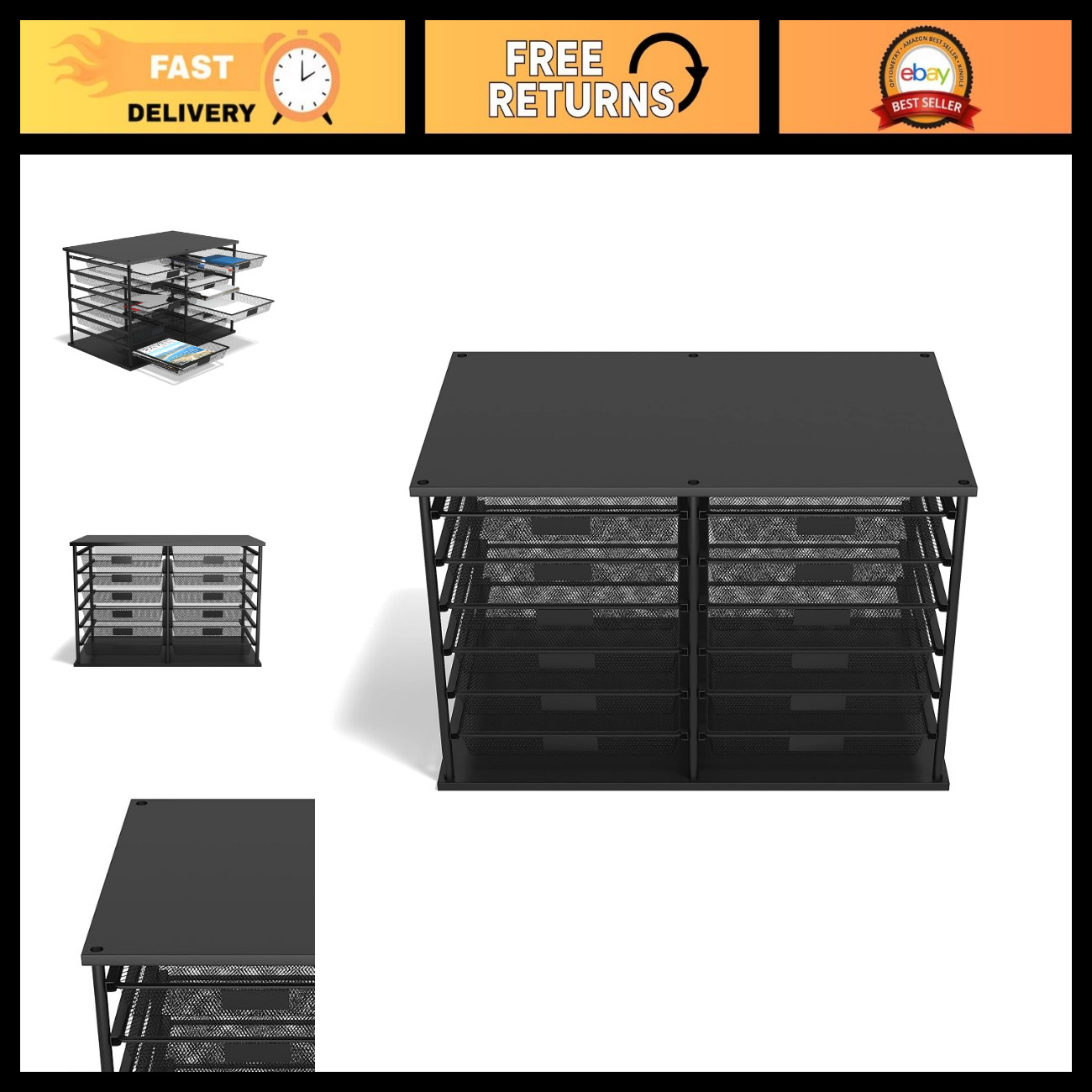 12-Compartment Wire Mesh File Organizer - Matte Black Desktop Storage Solution