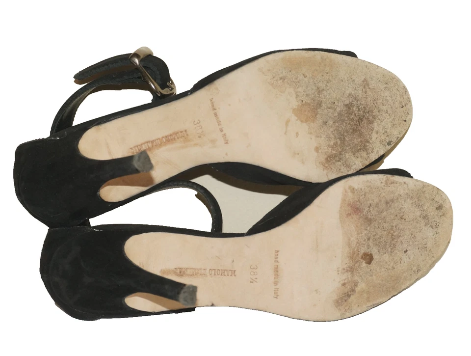 MANOLO BLAHNIK Black Suede High Heel Sandals *RUBS / EUR 38.5 ITALY - Image 4 of 4