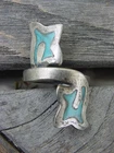 Vintage Two Cats Ring Silver Taxco Mexico Turquoise Inlay Adjustable cat rings