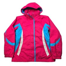 LLBean Systems Jacket Kids Girls Large 14-16 Pink Blue Waterproof Hooded Ski