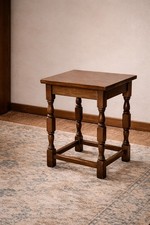 Vintage Wood Side Table With Turned legs