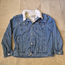 Levis Silver Tab Stonewash Denim Jean Sherpa Collar Trucker Jacket Wmns Sz XL