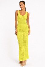 NWT Alice + Olivia Veronique Pointelle Knit Maxi Dress Lemon Sorbet L MSRP $440