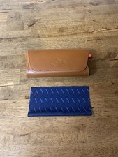 Fossil Leather Glasses Sunglasses Case With Magnetic Closure - Blue Lined