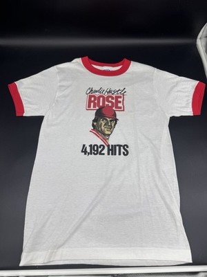 VTG 80s Charlie Hustle Rose 4,192 Hits Record Ringer Shirt Mens Medium Baseball