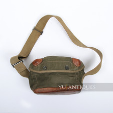 Vintage Post WW2 Army Military Canvas Leather Signal OD Olive Carrying Bag