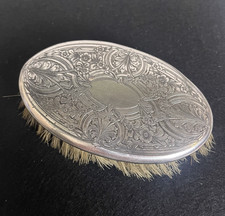 Oval Grooming Vanity Hair Brush Victorian Vintage Ornate Embossed Silver Tone