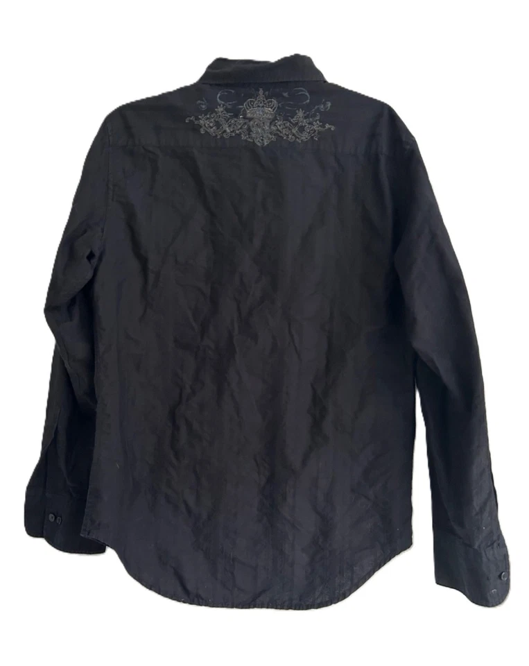 Camisa De Colección Años 90 Y2K Marciano by Guess Para Hombres M Negra Abotonada Floral Bordada Foto 4 de 4