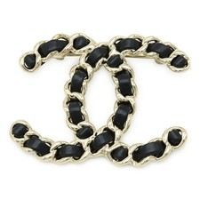 Chanel Coco Mark Leather Brooch Women Black One Size