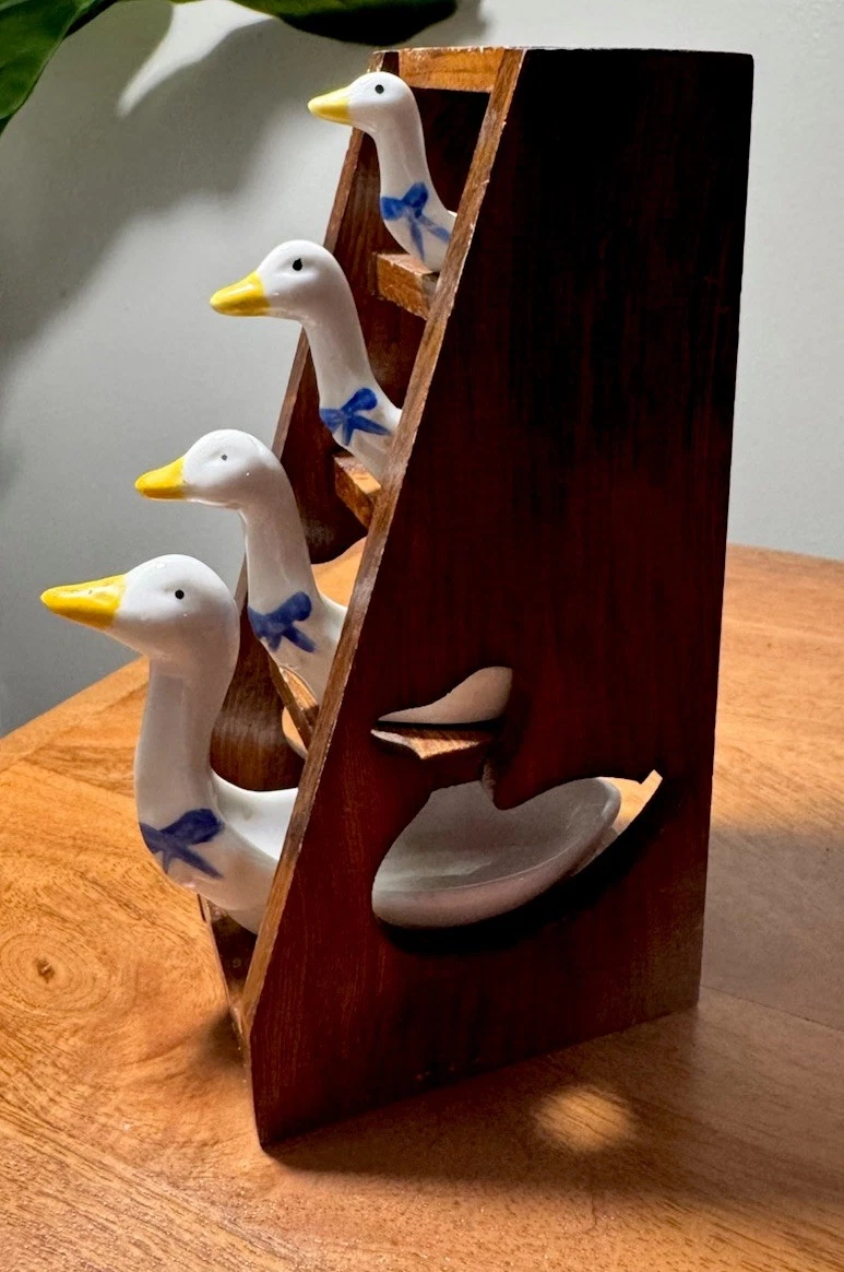 Vintage Ceramic Geese Measuring Spoons Set of 4 with Wood Stand
Opens in a new window or tab