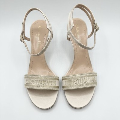 NEW Christian Dior White & Gold Dway Logo Embroidered Heels