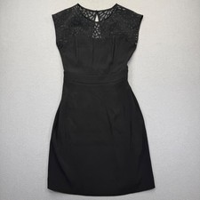 Sandro Paris Black Sheath Dress Geometric Lace Yoke Open Back Sleeveless LBD S 4