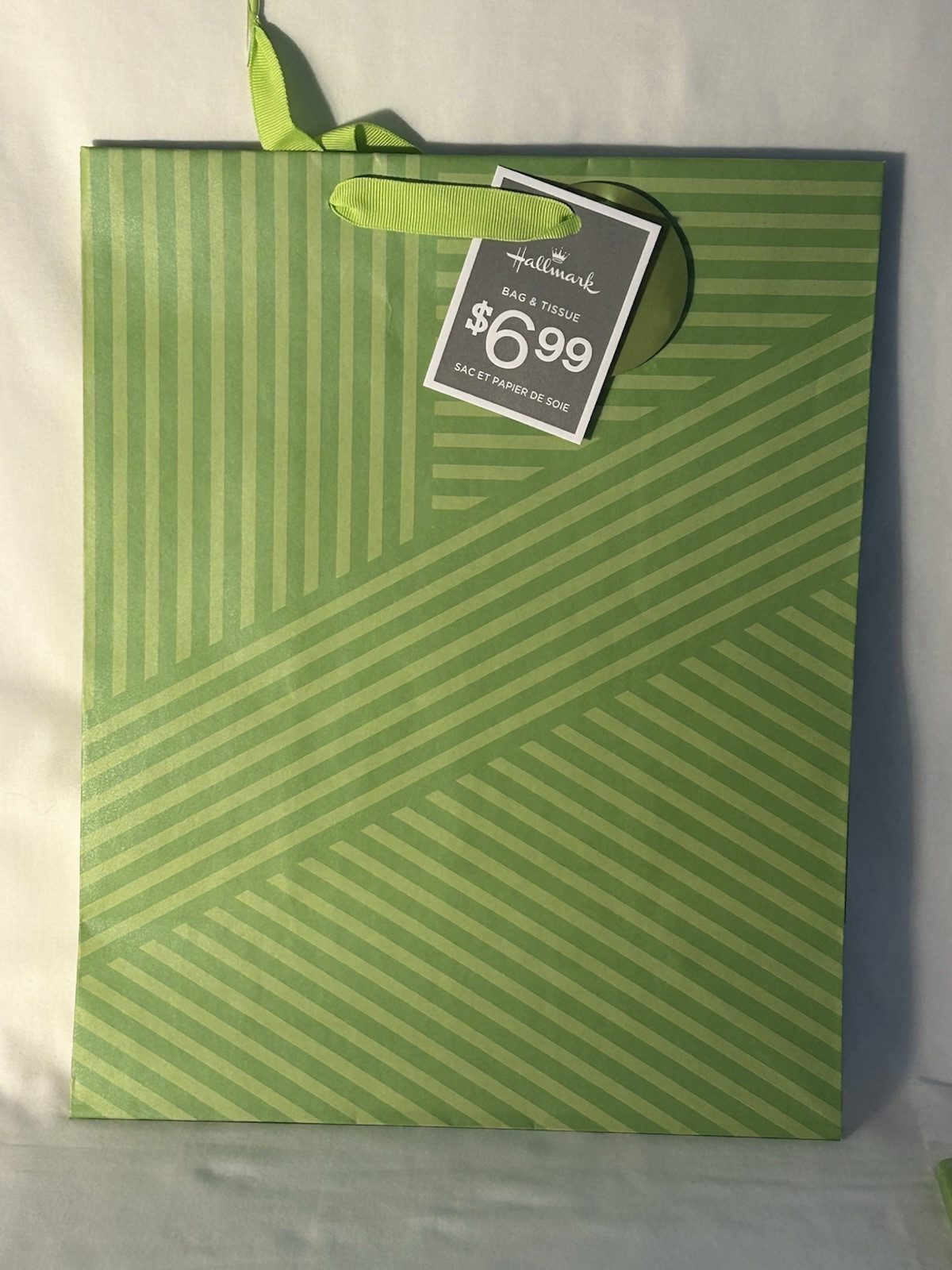 Hallmark Large Gift Bag with Tissue - Green Striped Pattern