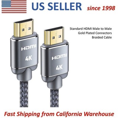 HDMI Gold Plated 4K Cable 6.6 feet 2m Braided Cord 3D High Speed UHD HD TV NEW