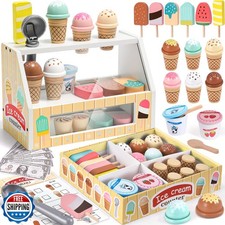 Toyssa Wooden Ice Cream Toys Kids Pretend Play Store Toys for Tod