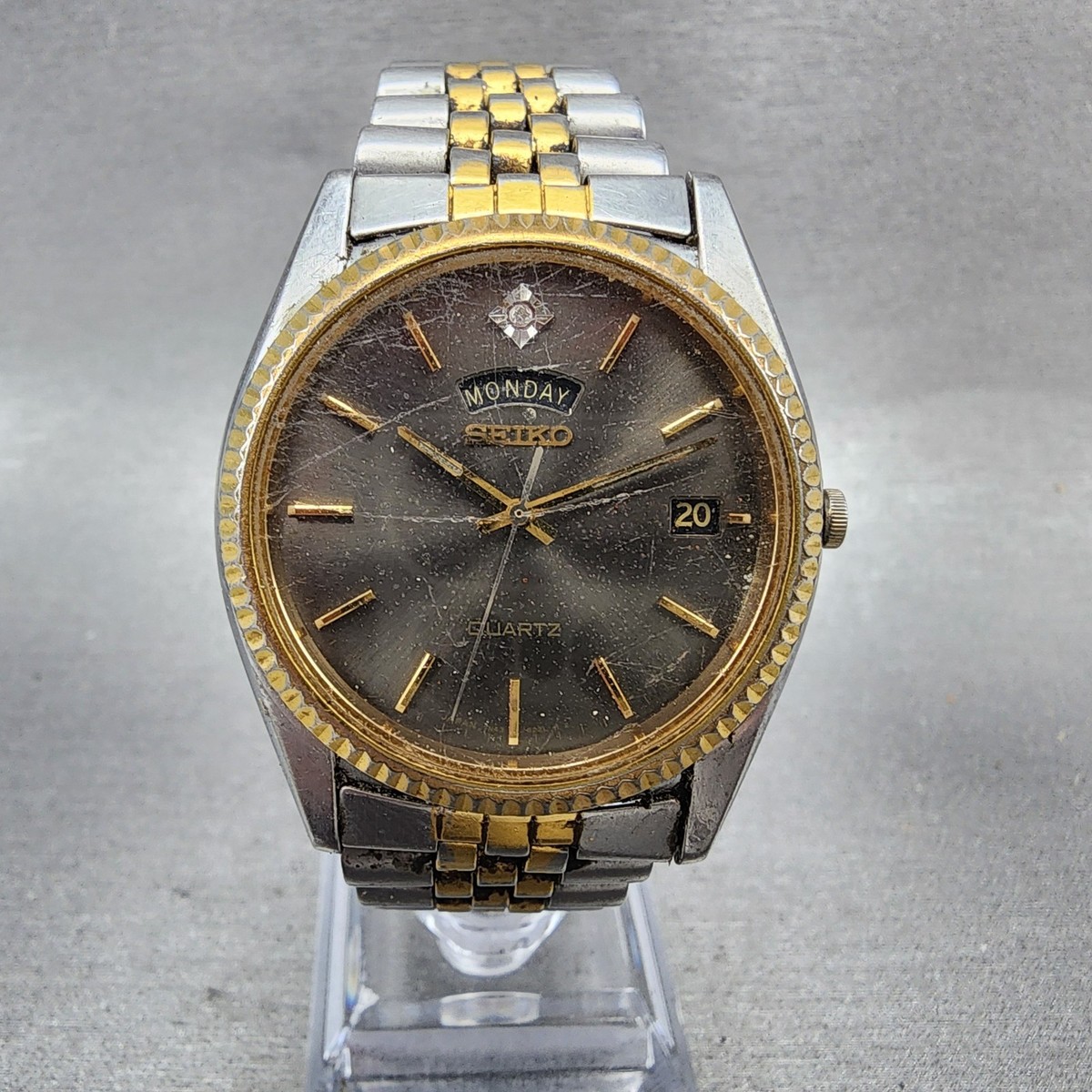 Seiko President Watch Men 36mm Gray Dial Two Tone Daydate 7n43