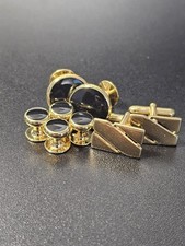 Gold Tone Black Cabochon Cufflinks  Stud Set Classic Formal Tuxedo Accessories