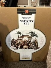 2005 Member's Mark 16 PC Hand Painted Fabric/Porcelain Nativity Set In Box