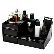 Black Cologne Organizer for Men,Large Perfume Stand Holder with Drawers,Colog...