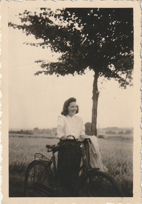 Vintage Photo Young Woman with Bicycle 1949 Fashion Snapshot