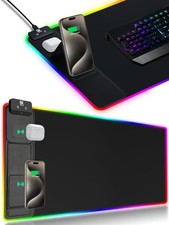 XXL Mouse Pad with Holder - Black, RGB Desk Mat with 15W Fast Charging, LED G...