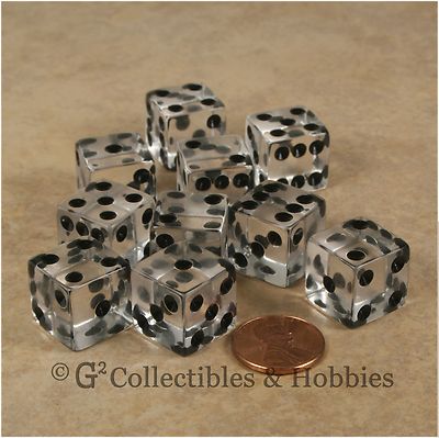 NEW 10 Transparent Clear D6 6 Sided RPG Bunco Gaming Dice Set 16mm Koplow D6s