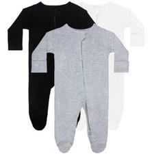 Long Sleeve Baby Footed Pajamas with Mittens Cotton Sleepers with Zipper 3-Pa...
