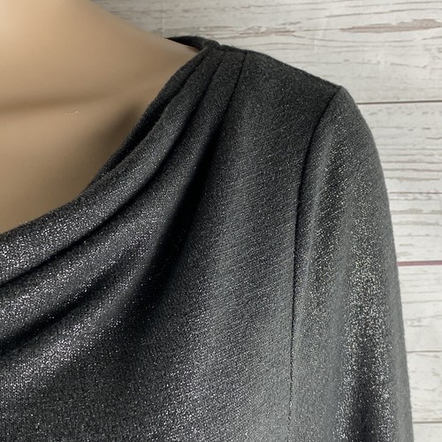 White House Black Market Blouse Medium Pewter Gray Metallic Sparkle Drape Neck - Picture 4 of 12
