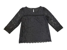 Talbots Black Lace Mid Sleeves Zipped Size M Top Blouse Classic Easy To Wear