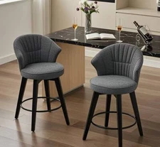 Set of 2 Adjustable Swivel Bar Stools with Solid Wood Legs and Plush Upholstery