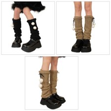 Women s Bows Lace Up Leg Warmers Knit Ankle Heaps Socks Plush Leg Covers