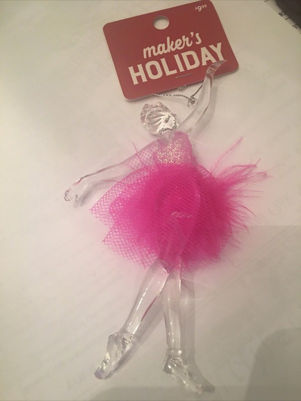 BALLERINA ORNAMENT CLEAR WITH RED TUTU ORNAMENT
