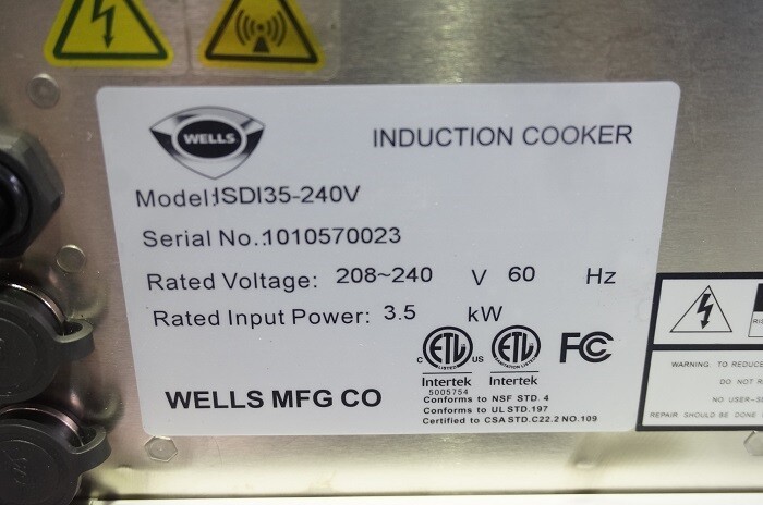 NEW WELLS DROP-IN COMMERICIAL INDUCTION RANGE ONE BURNER MODEL ISDI35