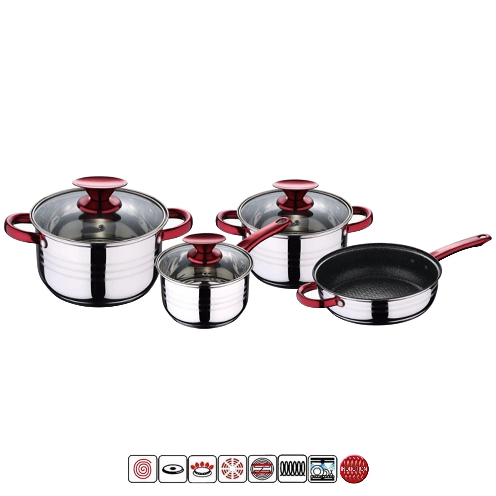 7 Pcs STAINLESS STEEL INDUCTION HOB COOKWARE CASSEROLE POT SAUCEPAN DINING SET