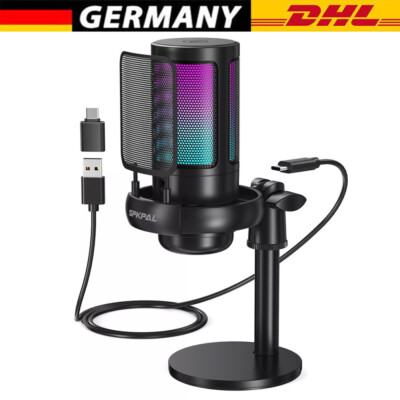 Gaming USB Mikrofon PC RGB Microphone Streaming Podcast Studio Kondensator Mic