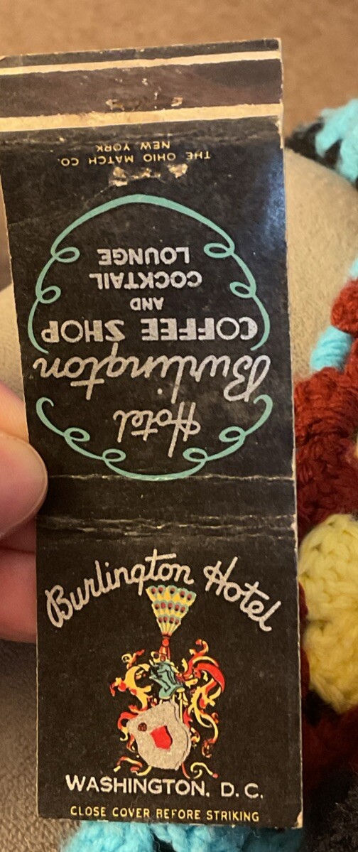 Matchbook Cover Burlington Hotel Washington B3