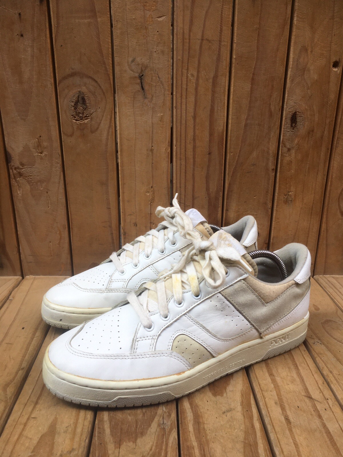 Sneakers basket uomo vintage Pony pelle bianca UK 10 USA 11