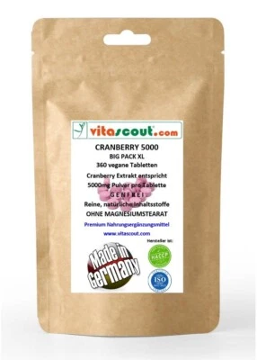 Cranberry 5000 vegetarisch - 360 Tabletten - OHNE MAGNESIUMSTEARAT - VITASCOUT®