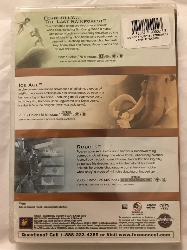 Triple Feature:Ferngully ,Ice Age, Robots DVD, 75 Years - Image 2 of 4