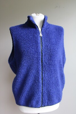 Vtg 90s Lands End M 10-12 Full Zip Blue Fuzzy Deep Pile