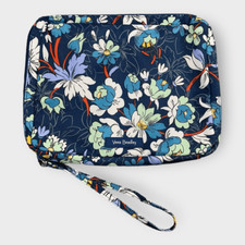 Vera Bradley Floral Bursts Lighten Up Wipes Pouch Blue Makeup Travel Bag New