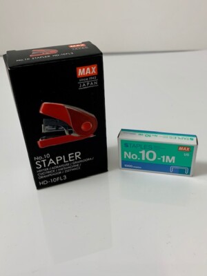 Stapler Max Flat Clinch Ergonomic Mini Style + 1000 Staples for Coin Holders