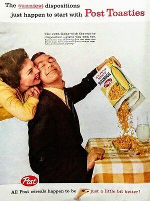 1959 Post Toasties Cereal Vintage Print Ad Corn Flakes Couple Sunny Disposition