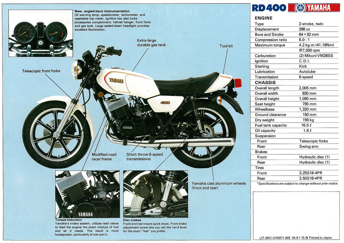 YAMAHA Brochure RD400 G 1980 Sales Catalog Catalogue REPRO RD400G