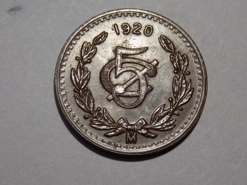 1920-Mo Mexico 5 Centavos - KM#422 - Choice AU - Glossy Brown Coin!