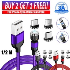 360 /180 Fast Magnetic Cable Type C Micro USB Charger Cord For Android Phone