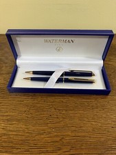 Waterman France Set Blue Ballpoint Pen  Pencil Set In Box Signed CO MO CO
